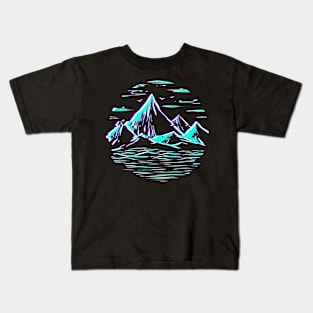 Retro Glitch Vaporwave Hiking Camping Kids T-Shirt